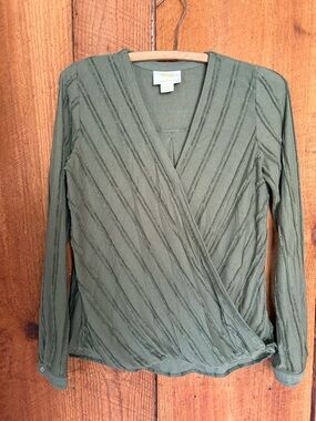 Maeve Olive Wrap-Style Long Sleeve Top